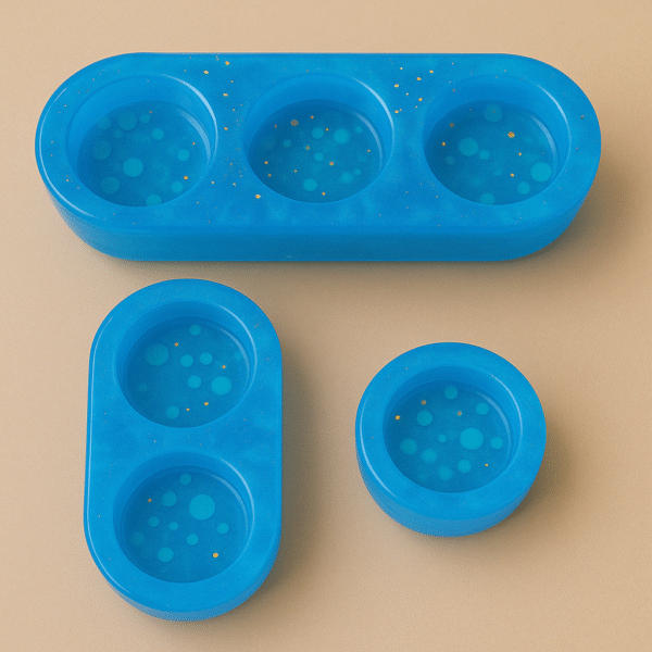 Handcrafted Blue Beaded Resin Candle Holder Set Of 3 - Image 3