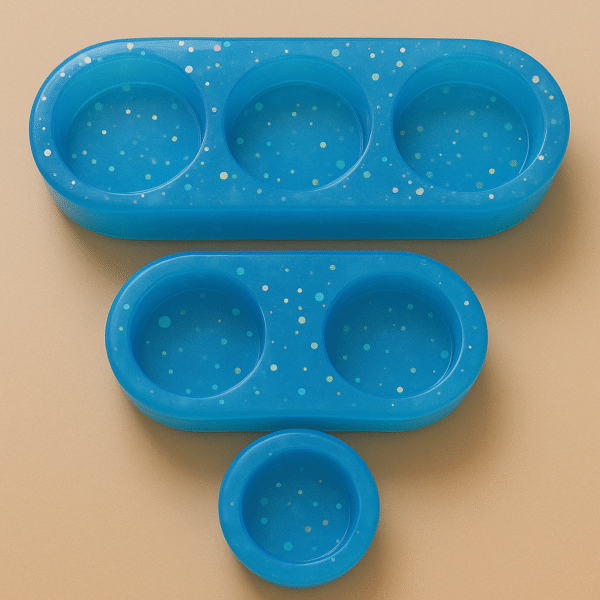 Handcrafted Blue Beaded Resin Candle Holder Set Of 3