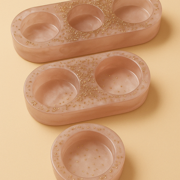 Golden Glow Resin Tea Light Holders – Set of 3